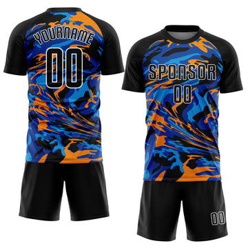 Custom Black Black Royal-Orange Sublimation Soccer Uniform Jersey