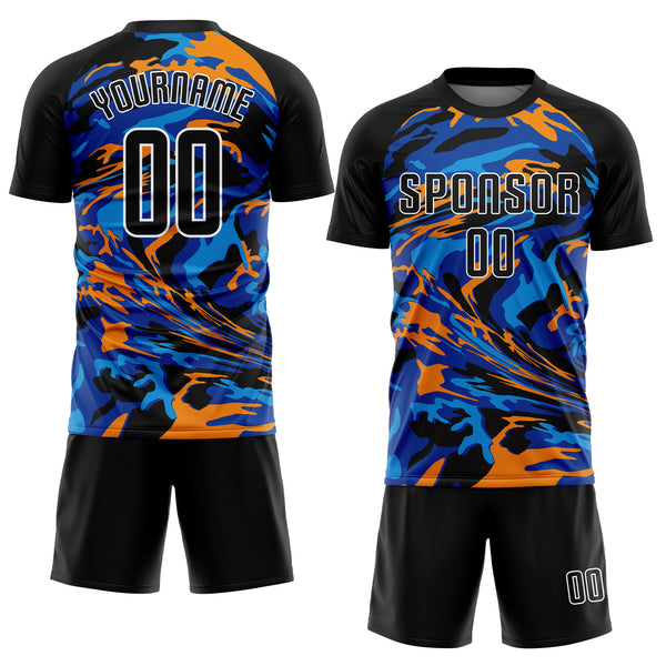 Cheap Custom Black Orange Sublimation Soccer Uniform Jersey Free