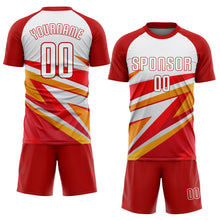 Laden Sie das Bild in den Galerie-Viewer, Custom Red White-Gold Sublimation Soccer Uniform Jersey
