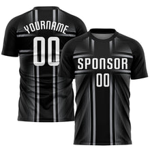 Load image into Gallery viewer, Custom Black White-Gray Sublimation Soccer Uniform Jersey
