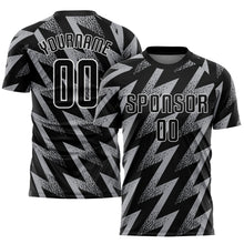 Laden Sie das Bild in den Galerie-Viewer, Custom Gray Black-White Sublimation Soccer Uniform Jersey
