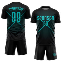 Загрузить изображение в средство просмотра галереи, Custom Black Teal Sublimation Soccer Uniform Jersey
