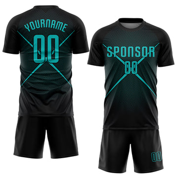 Custom Black Teal Sublimation Soccer Uniform Jersey