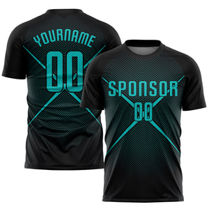 Custom Black Teal Sublimation Soccer Uniform Jersey