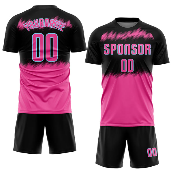 Custom Black Black Light Blue-Pink Sublimation Soccer Uniform Jersey Fast  Shipping – FiitgCustom