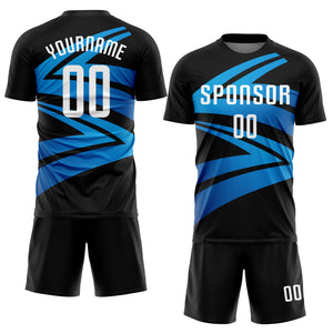 Custom Black White-Light Blue Sublimation Soccer Uniform Jersey