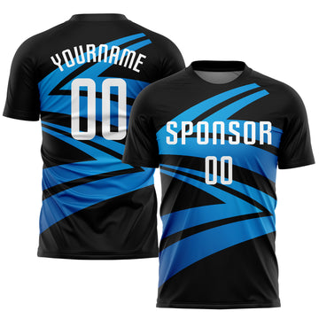 Custom Black White-Light Blue Sublimation Soccer Uniform Jersey