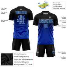 Laden Sie das Bild in den Galerie-Viewer, Custom Black Royal-Light Blue Sublimation Soccer Uniform Jersey
