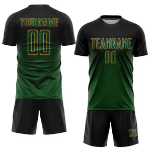 Custom Black Green-Old Gold Sublimation Soccer Uniform Jersey