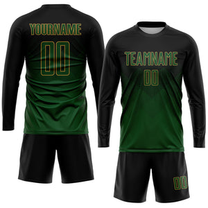 Custom Black Green-Old Gold Sublimation Soccer Uniform Jersey