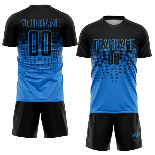 Custom Light Blue Black-White Home Sublimation Soccer Uniform Jersey  Discount