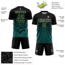 Laden Sie das Bild in den Galerie-Viewer, Custom Black Midnight Green-Old Gold Sublimation Soccer Uniform Jersey
