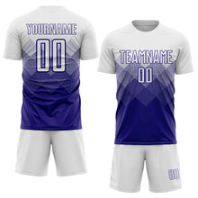 Load image into Gallery viewer, Custom White Dark Purple Sublimation Soccer Uniform Jersey
