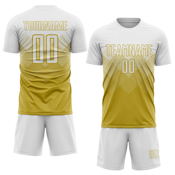 Cheap Custom Old Gold White Sublimation Soccer Uniform Jersey Free