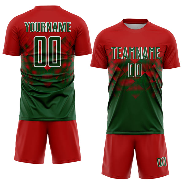 Cheap Custom Red Green-White Sublimation Soccer Uniform Jersey