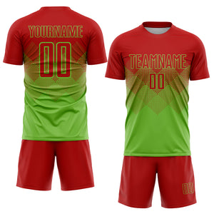 Custom Neon Green Red Sublimation Soccer Uniform Jersey