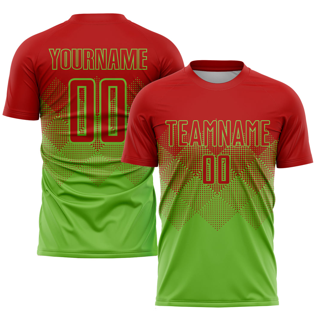 Custom Neon Green Red Sublimation Soccer Uniform Jersey