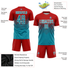 Laden Sie das Bild in den Galerie-Viewer, Custom Red Teal-White Sublimation Soccer Uniform Jersey
