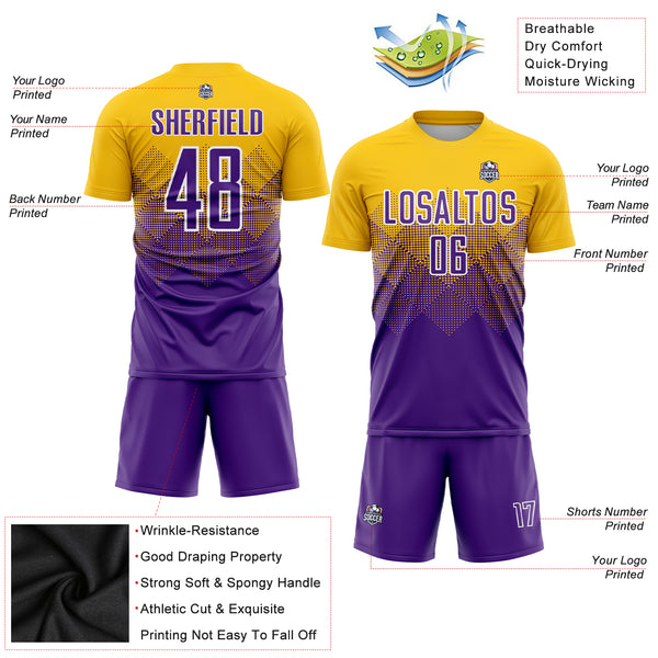 Custom White Gold-Purple Sublimation Soccer Uniform Jersey Fast Shipping –  FiitgCustom
