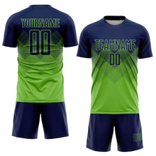 Загрузить изображение в средство просмотра галереи, Custom Neon Green Navy Sublimation Soccer Uniform Jersey
