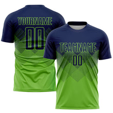 Загрузить изображение в средство просмотра галереи, Custom Neon Green Navy Sublimation Soccer Uniform Jersey
