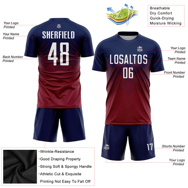 Cheap Custom Navy White-Crimson Sublimation Soccer Uniform Jersey Free  Shipping – CustomJerseysPro