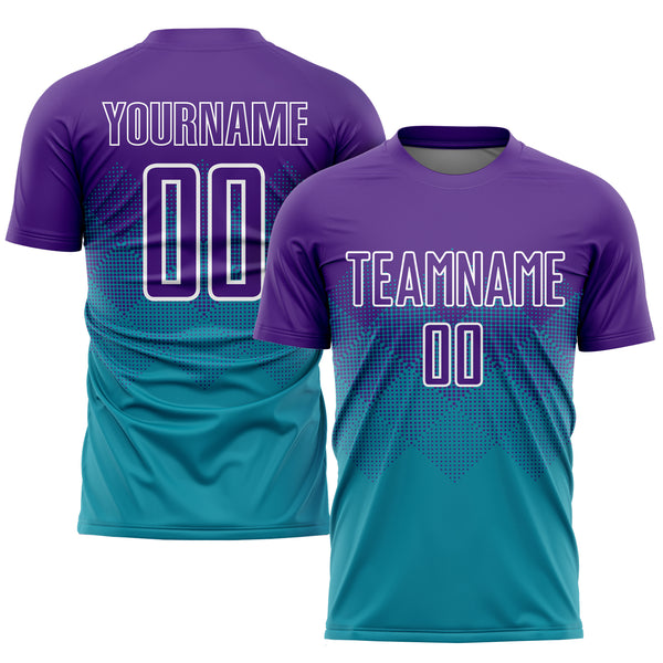 Custom Neon Green Purple-White Sublimation Soccer Uniform Jersey