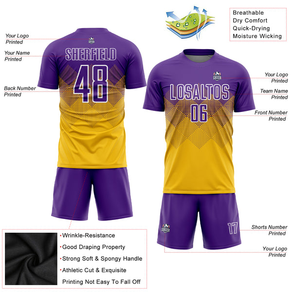 Custom White Gold-Purple Sublimation Soccer Uniform Jersey Fast