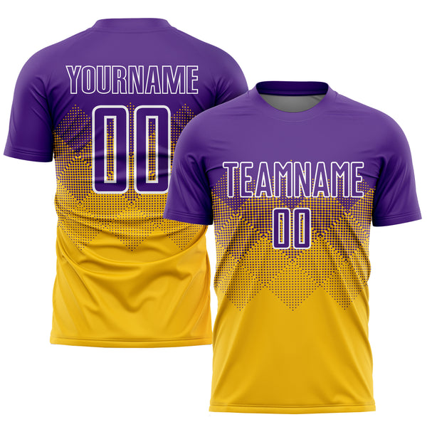Custom White Gold-Purple Sublimation Soccer Uniform Jersey Fast