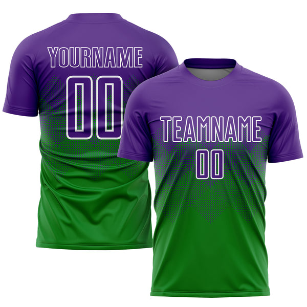 Cheap Custom Neon Green Purple-White Sublimation Soccer Uniform