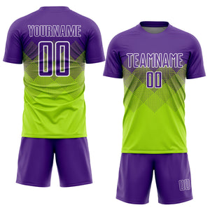 Custom Neon Green Purple-White Sublimation Soccer Uniform Jersey