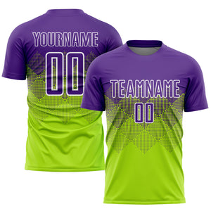 Custom Neon Green Purple-White Sublimation Soccer Uniform Jersey