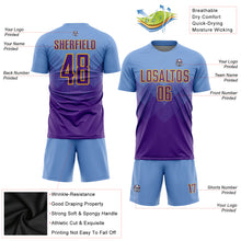 Laden Sie das Bild in den Galerie-Viewer, Custom Light Blue Purple-Gold Sublimation Soccer Uniform Jersey
