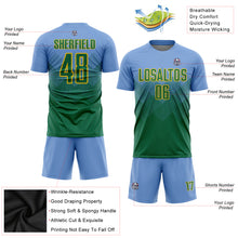 Laden Sie das Bild in den Galerie-Viewer, Custom Light Blue Kelly Green-Gold Sublimation Soccer Uniform Jersey
