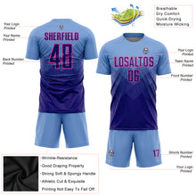 Laden Sie das Bild in den Galerie-Viewer, Custom Light Blue Dark Purple-Pink Sublimation Soccer Uniform Jersey
