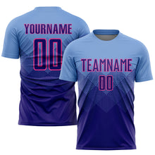 Laden Sie das Bild in den Galerie-Viewer, Custom Light Blue Dark Purple-Pink Sublimation Soccer Uniform Jersey
