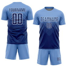 Загрузить изображение в средство просмотра галереи, Custom Light Blue Navy-White Sublimation Soccer Uniform Jersey
