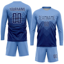 Загрузить изображение в средство просмотра галереи, Custom Light Blue Navy-White Sublimation Soccer Uniform Jersey
