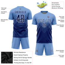 Загрузить изображение в средство просмотра галереи, Custom Light Blue Navy-White Sublimation Soccer Uniform Jersey
