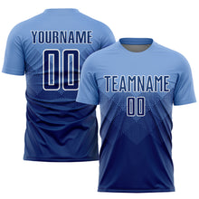 Загрузить изображение в средство просмотра галереи, Custom Light Blue Navy-White Sublimation Soccer Uniform Jersey
