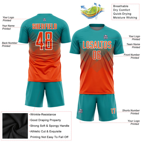 Cheap Custom Teal Orange-White Sublimation Soccer Uniform Jersey Free  Shipping – CustomJerseysPro