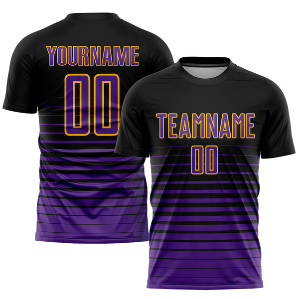 Custom Purple Gold Pinstripe Fade Fashion Sublimation Soccer Uniform Jersey