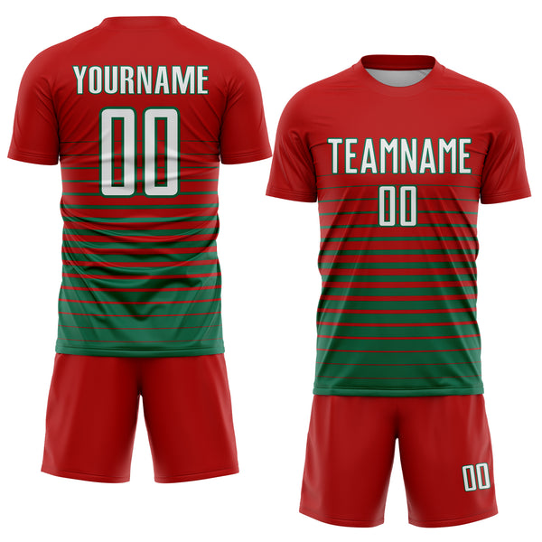 Custom Red White-Kelly Green Sublimation Long Sleeve Fade Fashion Soccer  Uniform Jersey Discount