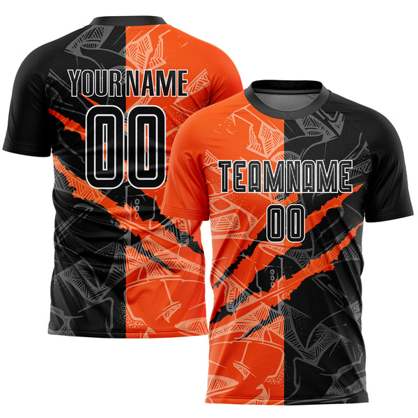 Cheap Custom Black Orange Sublimation Soccer Uniform Jersey Free