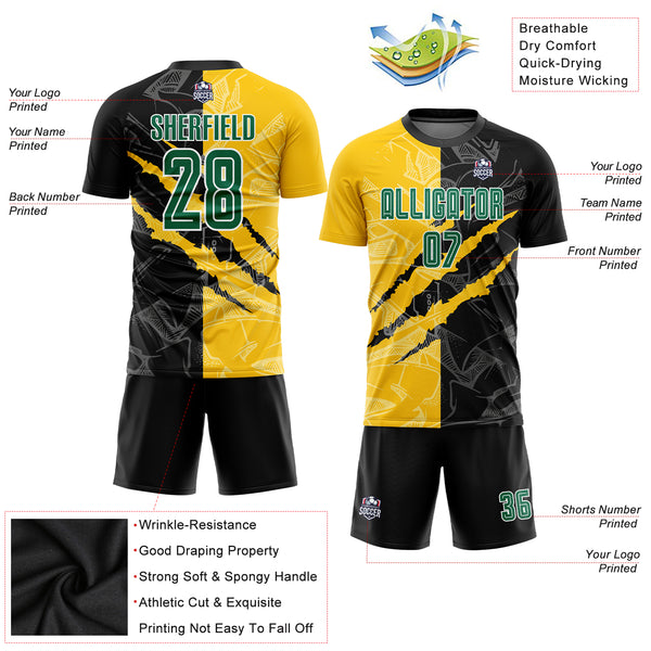 Cheap Custom Graffiti Pattern Kelly Green Black-Yellow Scratch Sublimation  Soccer Uniform Jersey Free Shipping – CustomJerseysPro