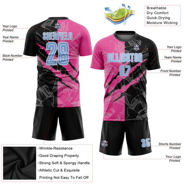 FANSIDEA Custom Graffiti Pattern Pink Black-White Sublimation Soccer Uniform Jersey Youth Size:110