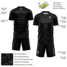 Загрузить изображение в средство просмотра галереи, Custom Black Gray Sublimation Soccer Uniform Jersey
