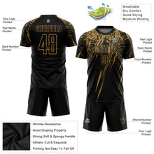 Laden Sie das Bild in den Galerie-Viewer, Custom Black Old Gold Sublimation Soccer Uniform Jersey
