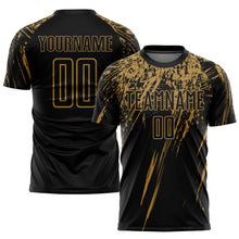 Laden Sie das Bild in den Galerie-Viewer, Custom Black Old Gold Sublimation Soccer Uniform Jersey
