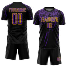 Загрузить изображение в средство просмотра галереи, Custom Black Purple-Gold Sublimation Soccer Uniform Jersey
